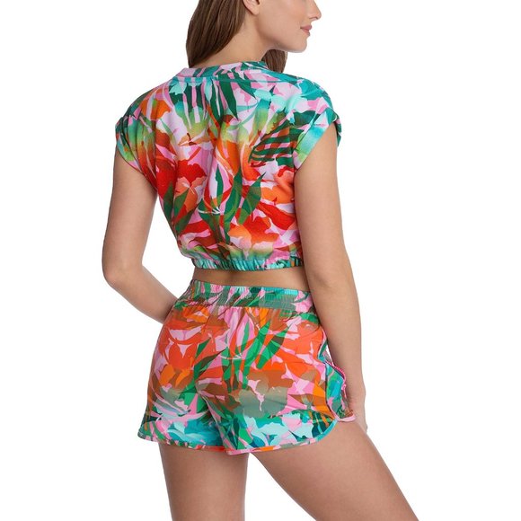 NEW! JUICY COUTURE Tropical Palm Print French Terry Roll Cuff Crop Top, Size M - Picture 4 of 11